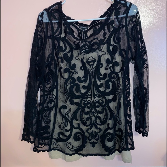 Express Black Lace Mesh Blouse - Picture 1 of 5